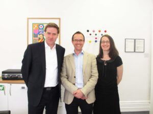 Steve Brine (left) meets Dr Nicholas Hillier and Dr Sinéad Doherty at The Walcote Practice